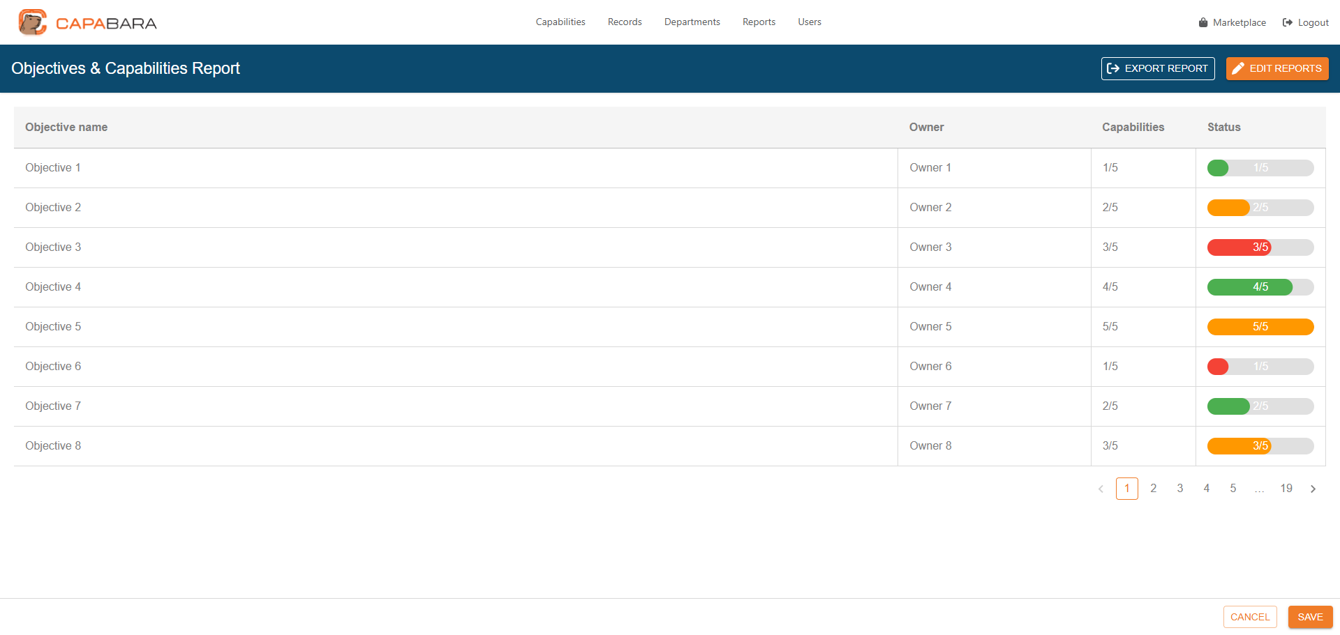 Capabara records dashboard with nested data navigation