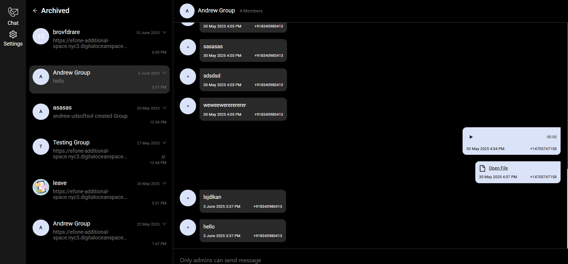 eFone application screen