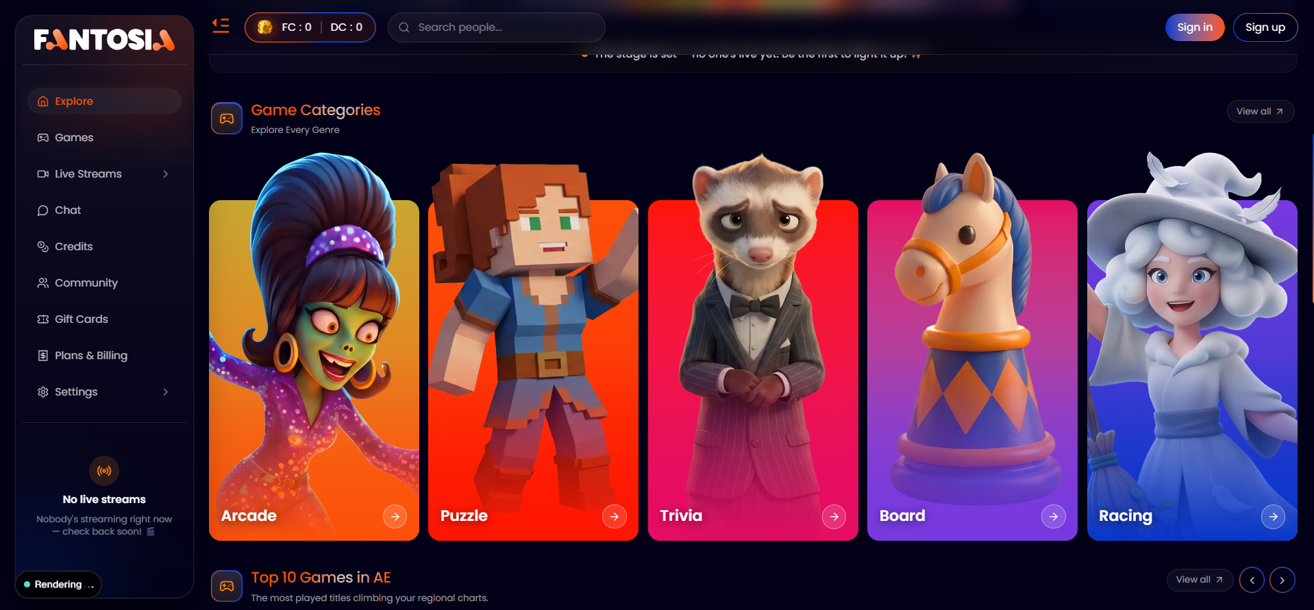 Fantosia application screen