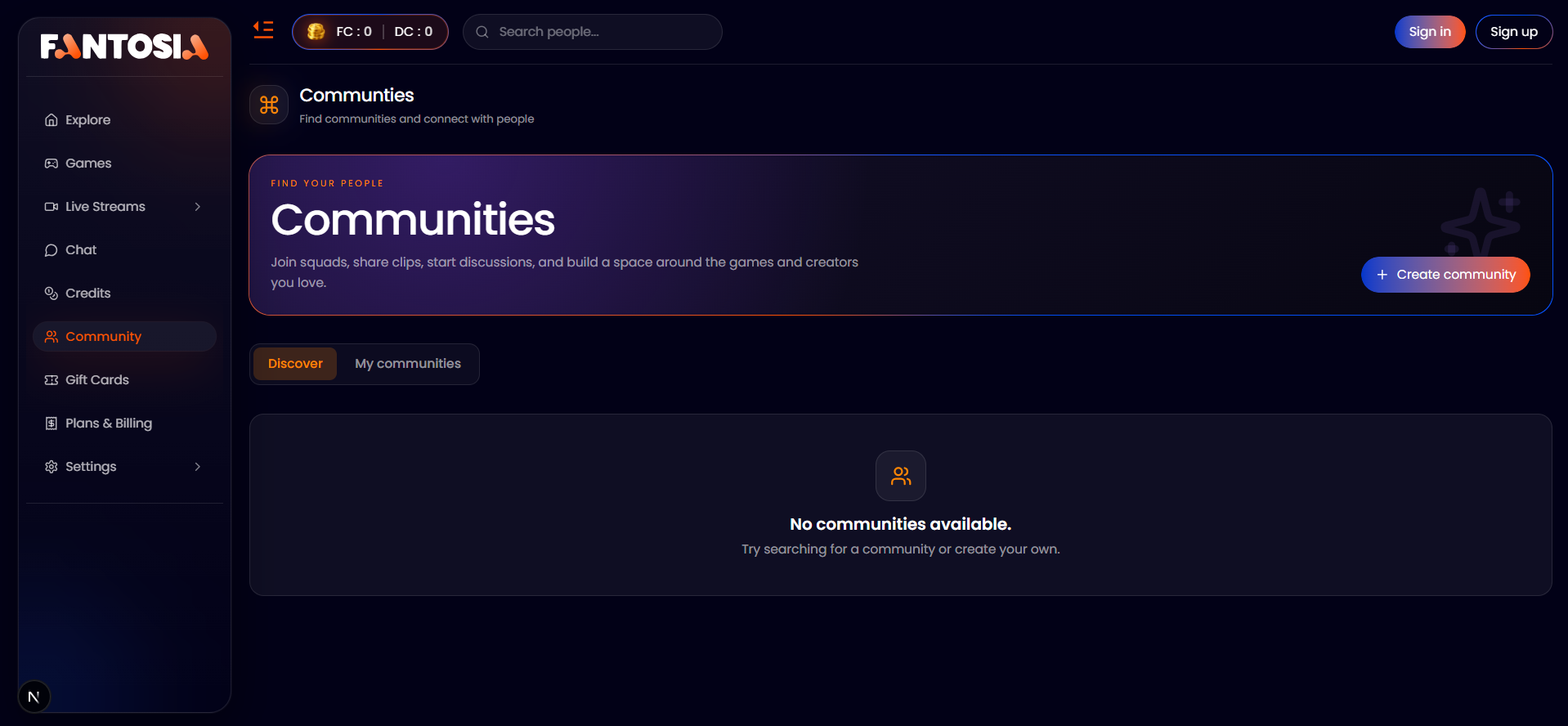 Fantosia application screen