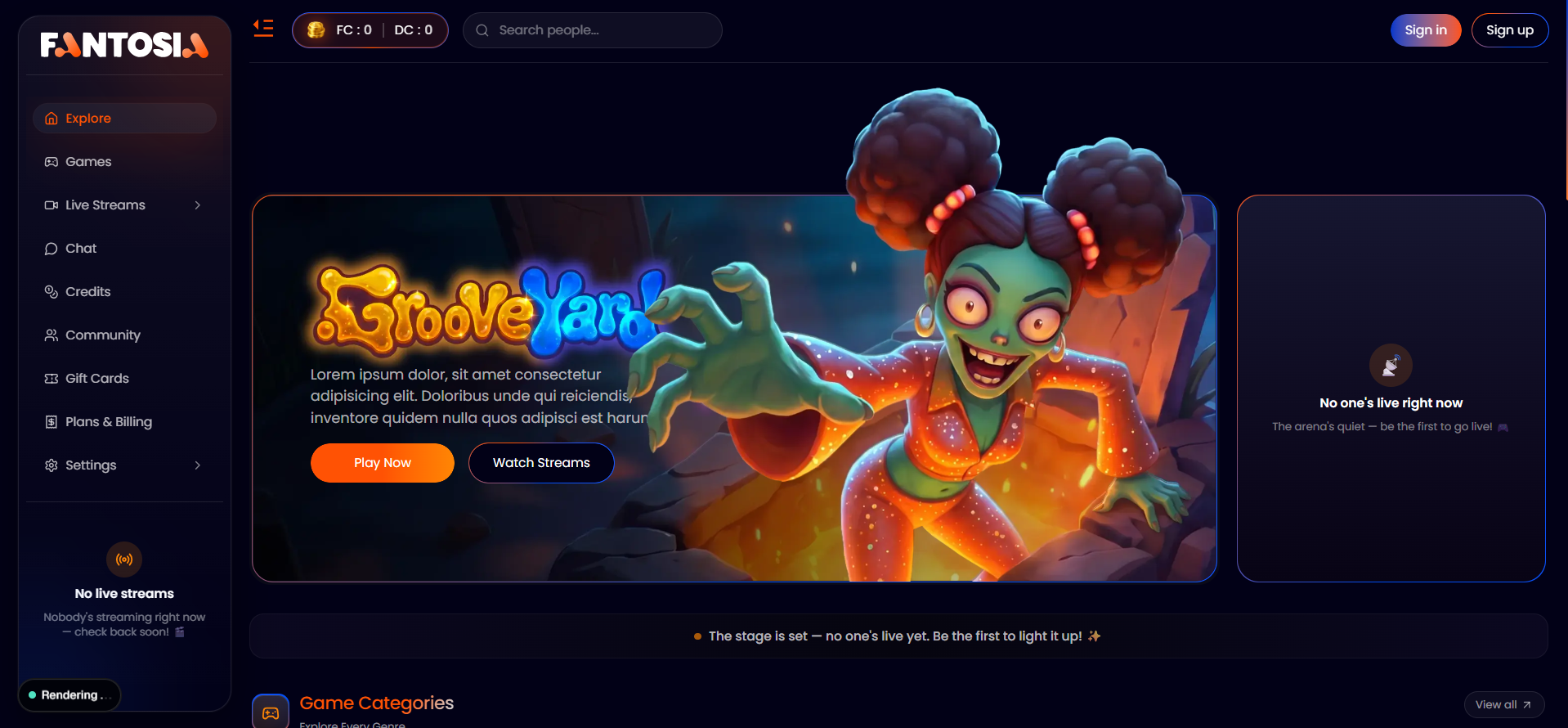 Fantosia application screen