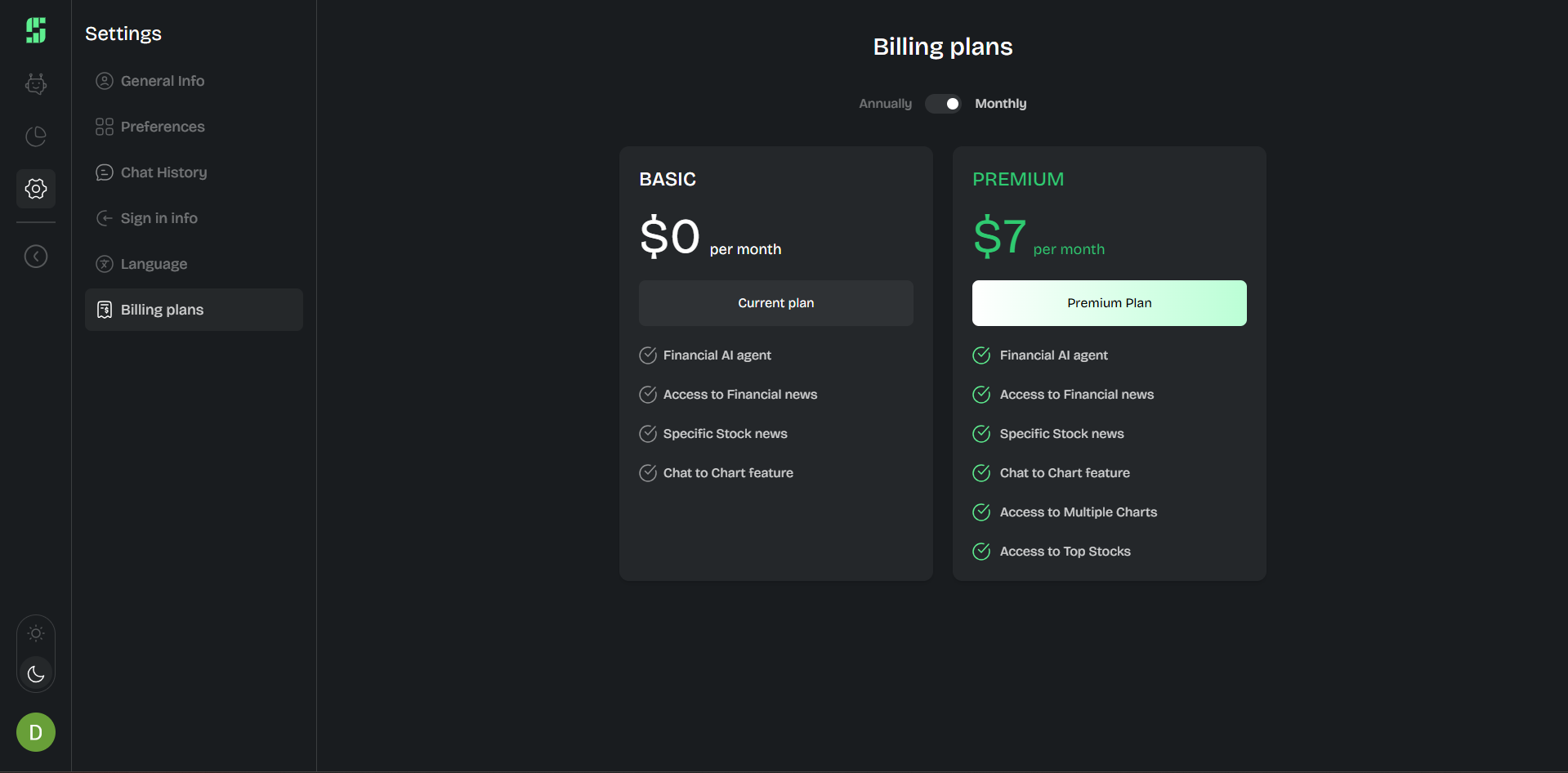Stock AI application screen
