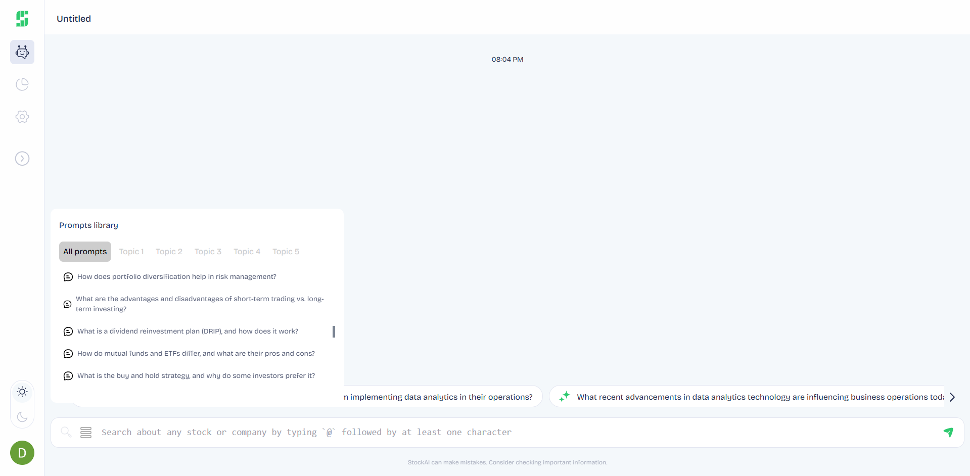 Stock AI application screen